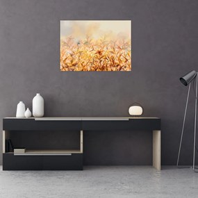 Tablou pe sticlă - Frunze în culori de toamnă, pictură în ulei (70x50 cm)