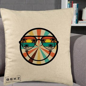 Perna Decorativa Smiley Face Retro Sunset Palmieri, 40x40 cm, Bej, Husa Detasabila, Perna Inclusa, BEKZ®