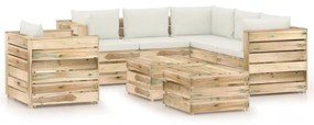 Set mobilier de gradina cu perne, 8 piese, lemn verde tratat Crem si maro, 8