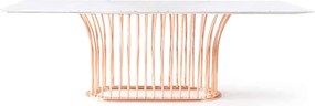 Masă lemn masiv Dining Anette Cadru metalic Rose-Gold, 100 × 240 × 75 cm