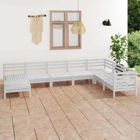 3082985 vidaXL Set mobilier de grădină, 8 piese, alb, lemn masiv de pin