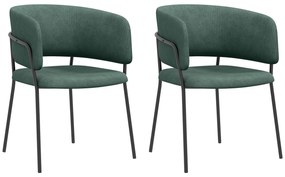 HOMCOM Set de Scaune, Scaune de Bucătărie Tapițate Moderne din Catifea cu Spate, Cotieră și Picioare Metalice, 57x53x73 cm, Verde