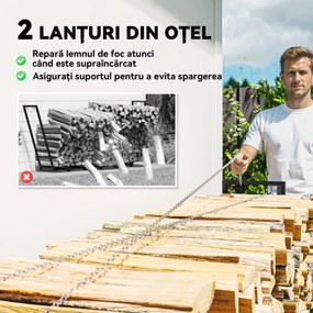Outsunny Suport de Lemne din Metal 0.8m³ cu Preș Impermeabil și Lanțuri 235x31x116cm | Aosom Romania