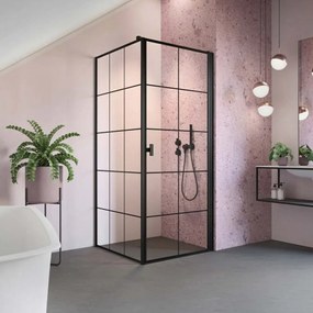 Cabina de dus dreptunghiulara cu usa batanta Radaway Nes KDJ I Factory 90x80 cm finisaj negru mat-transparent dreapta