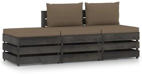 Set mobilier de gradina cu perne, 3 piese, lemn gri tratat taupe and grey, 3