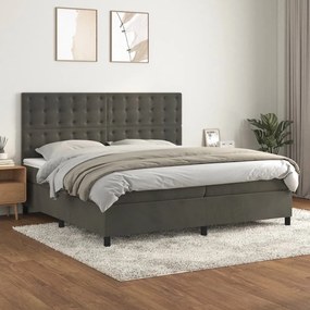 3143284 vidaXL Pat box spring cu saltea, gri închis, 200x200 cm, catifea