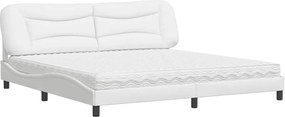 vidaXL Pat cu saltea, Hvar, alb, 200x200 cm, piele ecologică