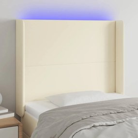 Tablie de pat cu LED, crem, 103x16x118 128 cm, piele ecologica 1, Crem, 103 x 16 x 118 128 cm
