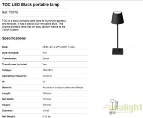Lampa LED portabila iluminat exterior stil clasic TOC neagra 70776
