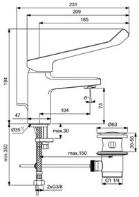 Baterie lavoar cu monocomanda si ventil Ideal Standard Ceraplan