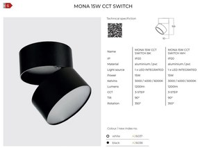 Spot LED aplicat reglabil MONA 15W CCT SWITCH negru