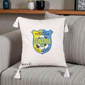 Perna Personalizata AFC Dunarea Calarasi 2005 Fotbal, 40x40 cm, Bej cu Franjuri, Husa Detasabila, Perna Inclusa, BEKZ®