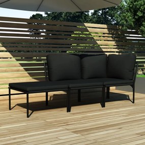 48594 vidaXL Set mobilier de grădină cu perne, 3 piese, negru, PVC
