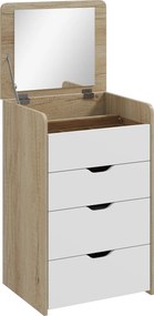 HOMCOM Stație de Machiaj 3 în 1 cu Oglindă Rabatabilă, Scaun Ascuns, Toaletă de Machiaj cu Scaun Tapițat pe Roți, 3 Sertare, Blat din Sticlă Transparentă, Compartiment, Economisire Spațiu, Alb și Stejar | Aosom Romania