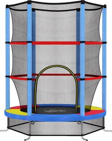 HOMCOM Saltea Elastică pentru Copii 3-6 Ani cu Plasă de Protecție, 6 Stâlpi și 3 Intrări, Ø140x190 cm, Multicolor | Aosom Romania