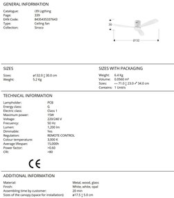Lustra LED cu Ventilator si telecomanda Siroco D-132cm alb
