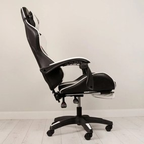 JAKS PREMIUM SCAUN GAMING REGLABIL ECO - PIELE NEGRU-ALB + PERNĂ DE MASAJ