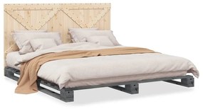 3281585 vidaXL Cadru pat cu tăblie 200x200 cm, gri, lemn masiv de pin