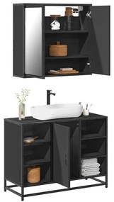 vidaXL Set mobilier de baie, 2 piese, negru, lemn compozit