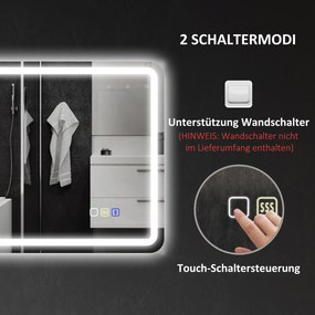 HOMCOM Oglinda de baie cu iluminare LED, pad anti-întunecare, 3 culori reglabile, culoare argintie | Aosom Romania