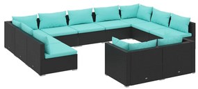 3102073 vidaXL Set mobilier de grădină cu perne, 11 piese, negru, poliratan