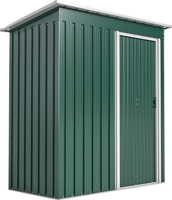 Outsunny Magazie de Grădină pentru Scule din Oțel Galvanizat cu Acoperiș Înclinat și Ușă Culisantă, 163x89x182 cm, Verde | Aosom Romania