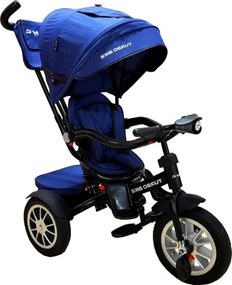 Tricicleta cu copertina Baby Care™ Turbo Bike , cu far luminos, roti din cauciuc, pozitie somn, pedale si maner pentru parinti, scaun reversibil cu