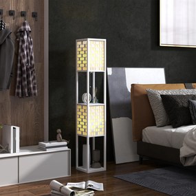 HOMCOM Lampă de podea, model tip plasă, rafturi în 2 niveluri, compatibilă cu diferite becuri, Alb | Aosom Romania
