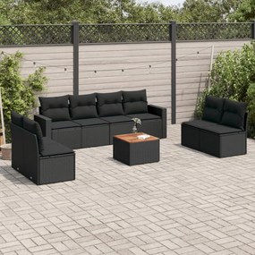 3256412 vidaXL Set mobilier de grădină cu perne, 9 piese, negru, poliratan