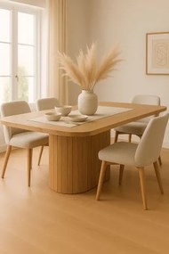 Masă dining din lemn de acacia, natur, 10 locuri, cu picior central, 76 x 200 x 100 cm, „Brindle”