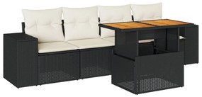 3327318 vidaXL Set mobilier de grădină cu perne, 5 piese, negru, poliratan