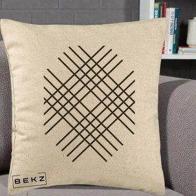Perna Decorativa Geometric Grid, 40x40 cm, Bej, Husa Detasabila, Perna Inclusa, BEKZ®