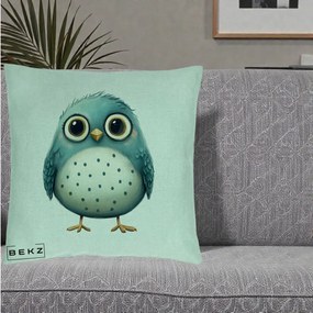 Perna Decorativa Pasare Teal cu Buline Teal, 40x40 cm, Verde Menta, Husa Detasabila, Perna Inclusa, BEKZ®