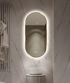 Oglindă LED Touch Premium, Dezaburire, Rama Auriu, 3 Tipuri Lumină 50/80 cm