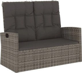 vidaXL Bancă rabatabilă de grădină cu perne, gri, 118 cm, poliratan