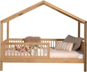 Pat pentru copii în culoare naturală de tip casă din lemn de stejar cu somieră 90x200 cm Forrest – Vipack