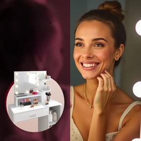 Masă de toaletă JOCELYN cu iluminare, 140×90×40cm, albă Casaria