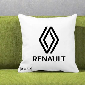 Perna Personalizata cu emblema Renault, 40x40 cm, Alba Mata, Husa Detasabila, Perna Inclusa, BEKZ®
