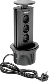 Priză încorporabilă în blat GTV, 3 prize Schuko, negru, D:100 mm Aluminiu, Negru, D:100 mm