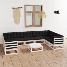 3078145 vidaXL Set mobilier grădină cu perne, 10 piese, lemn masiv de pin