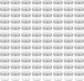 vidaXL Borcane din sticlă pentru gem, capace argintii, 96 buc, 110 ml