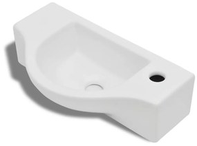 Chiuveta de baie din ceramica, gaura pentru robinet si preaplin, alb Alb