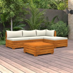 Set mobilier gradina cu perne, 5 piese, lemn masiv de salcam Crem, colt + 2x mijloc + suport pentru picioare + masa, 1