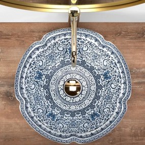 REA-U5666 - Lavoar pentru blat VIVIEN, Ø 42,5 cm, din ceramică, model ornamental