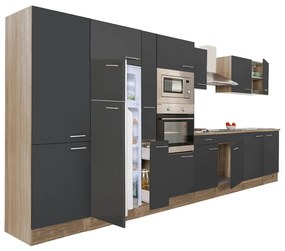 Mobilă de bucătărie Yorki 420, corp stejar sonoma, față antracit satinat, frigider cu congelator superior