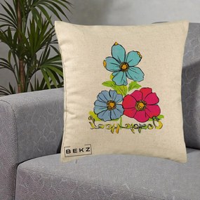 Perna Decorativa Trei Flori Grafice Pop Art, 40x40 cm, Bej, Husa Detasabila, Perna Inclusa, BEKZ®