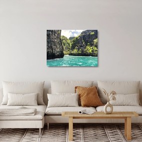 Tablou pe sticlă cu râu montan (70x50 cm)
