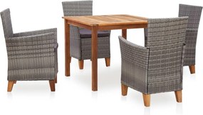 vidaXL Set mobilier de exterior, 5 piese, gri, poliratan, lemn acacia