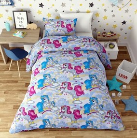Lenjerie de pat copii bumbac Ponei roz /160x200 cm dimensiune standard