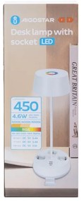 Aigostar-LED Lampă de birou LED RGBW cu reglare a intensității, prize și port USB, 4,6W, 230V, alb